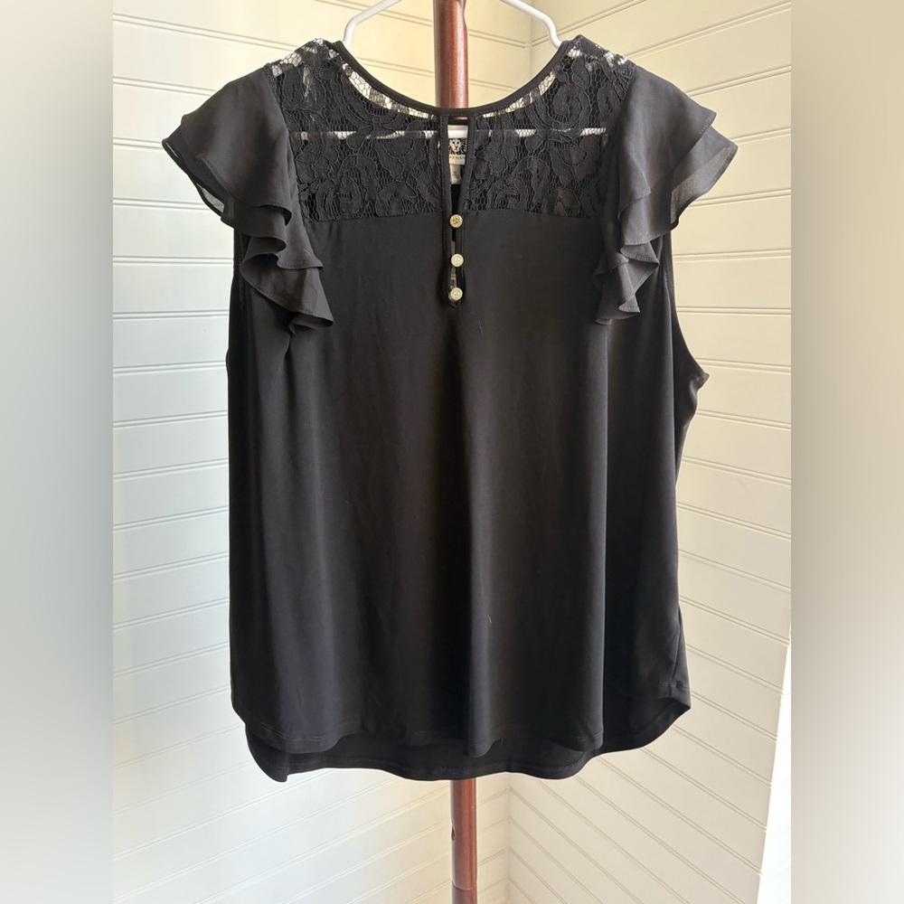 Anne Klein Black Ruffle Sleeve Blouse